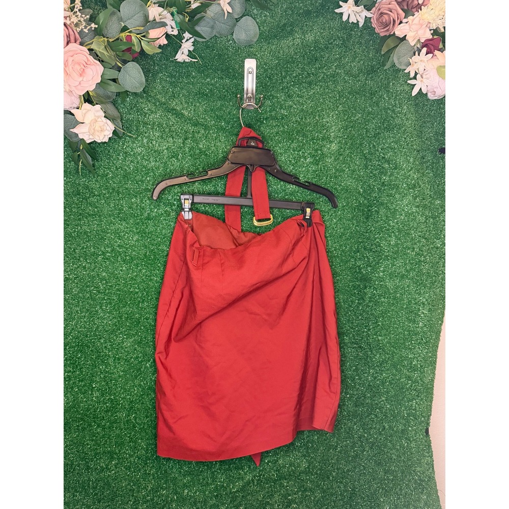 White House Black Market Red Wrap Skirt Size 10 Belted Asymmetrical - Picture 6 of 6